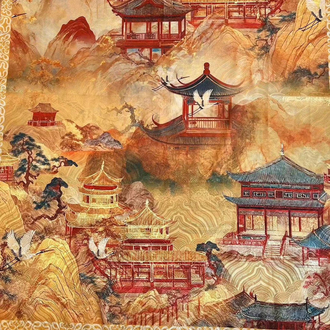 新【滕王阁】新中式龙鳞纹轻奢高定国风丝巾70*180（A018）