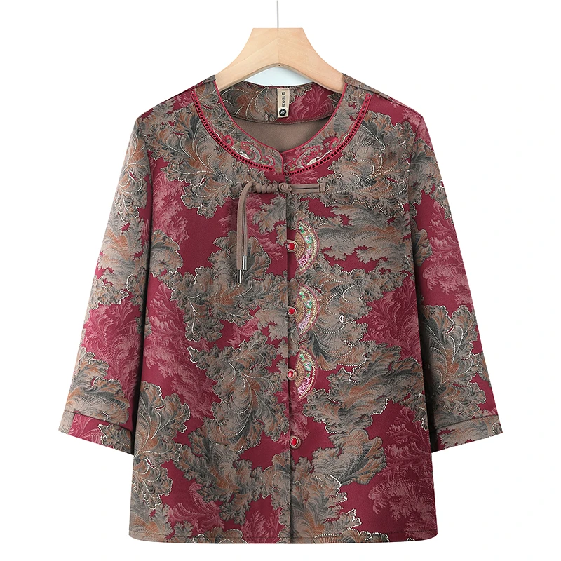 中老年人妈妈夏装上衣60岁70奶奶装春秋薄长袖衬衫老人衣服女宽松