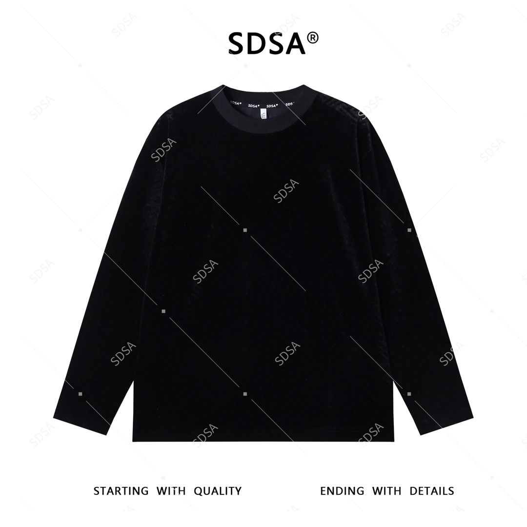 SDSA男士秋冬新款轻奢痞帅男装纯色绒面圆领长袖T恤百搭时尚上衣