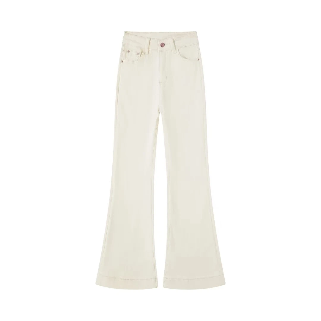 JEANS 奶茶白高腰微喇裤牛仔裤女士微喇女装长裤百搭显瘦