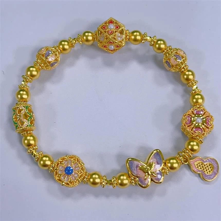 福满圆珠宝1 足金999投资金 精品花丝蝴蝶葫芦手链