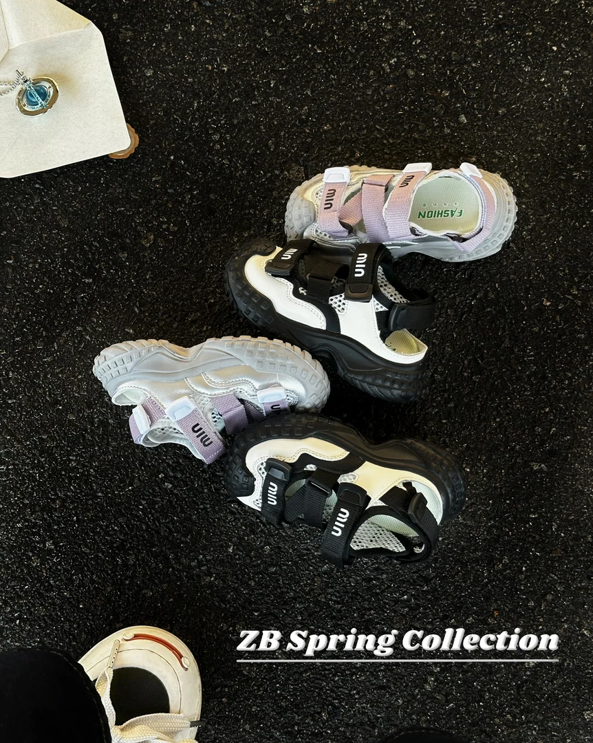 【哲豹】2025夏季新款镂空儿童榴莲底网面百搭运动鞋凉鞋