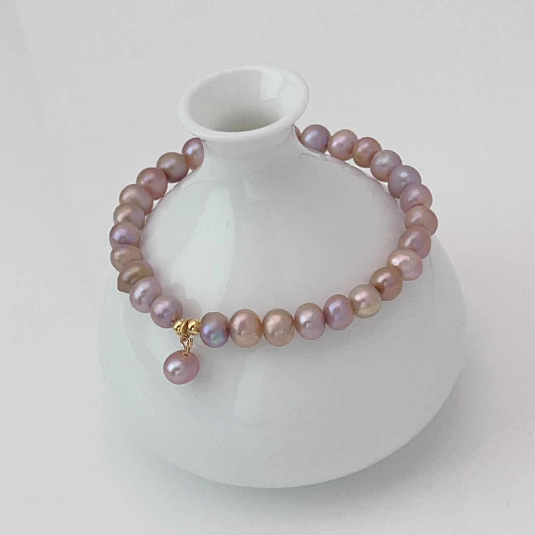 【紫叮当】6-7mm淡水无核珍珠紫色100%纯珍珠手串百搭   DSL00565