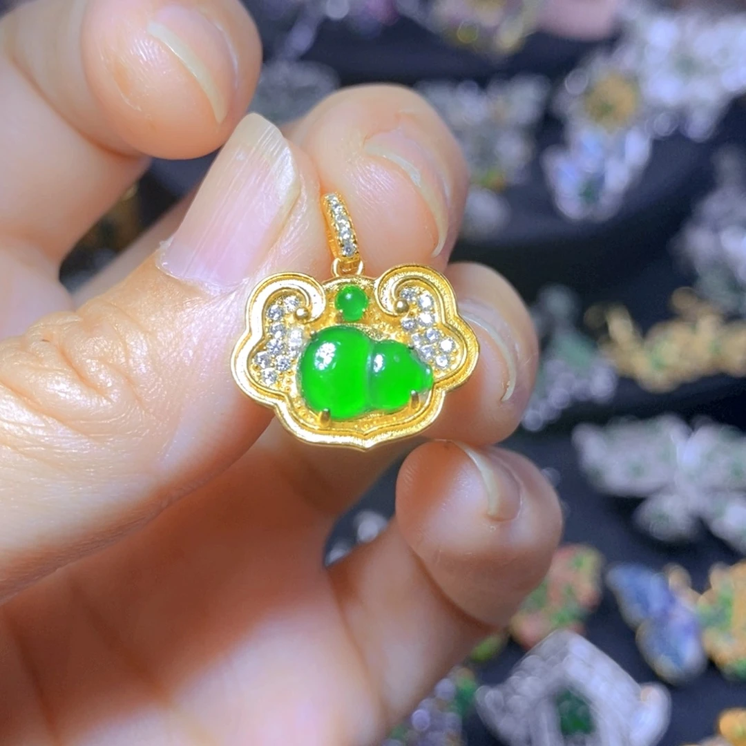 翡翠银S925镶嵌吊坠(不含链)天然翡翠