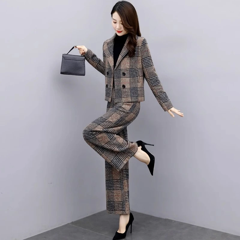 毛呢西装职业两件套装女装时尚洋气2025开春穿搭一整套轻奢高级感