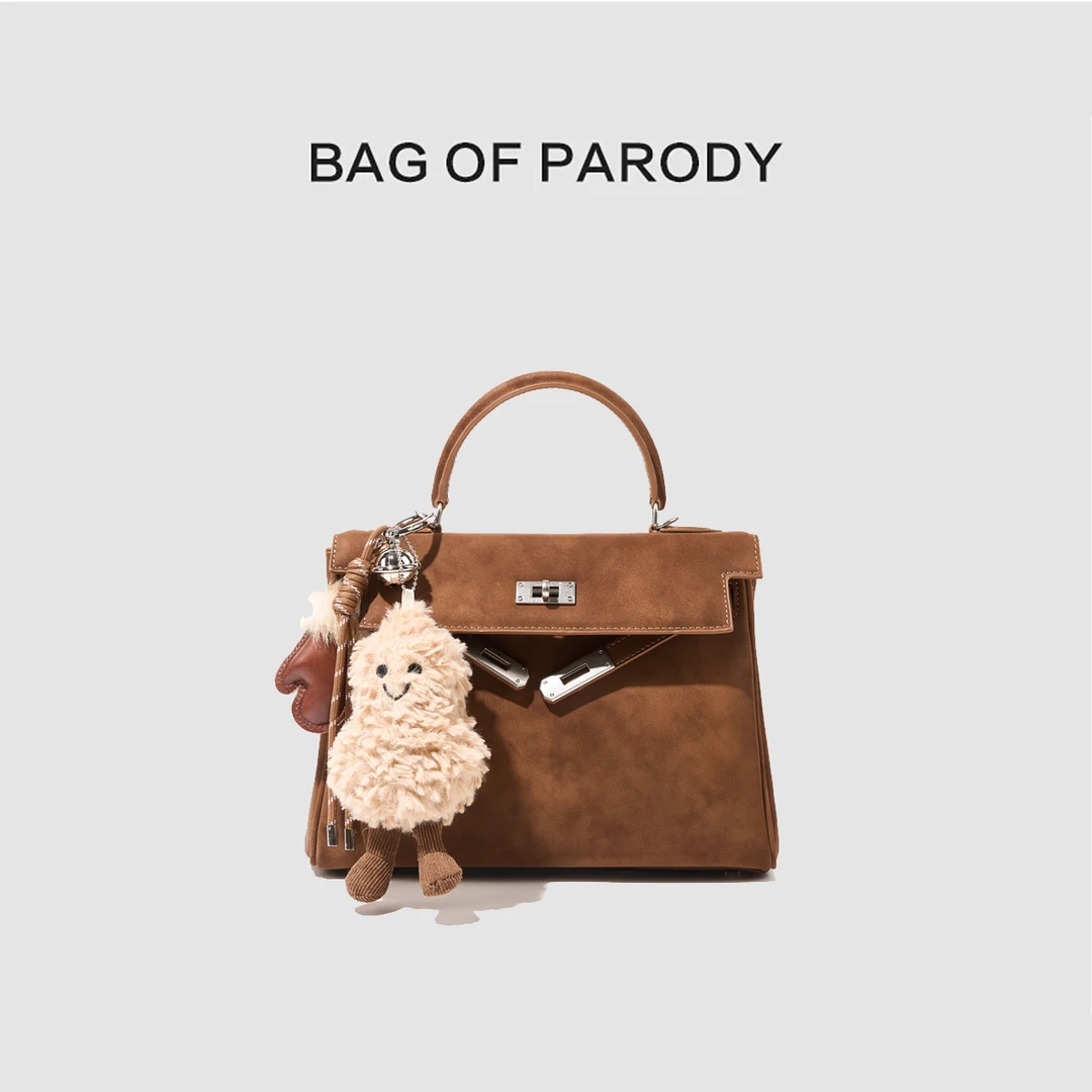 Bagofparody手提包包女士新款冬季通勤磨砂真皮凯莉包复古斜挎包