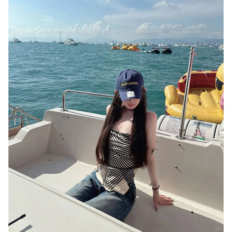 2025夏季新款chic网红度假风丝巾抹胸上衣女配高腰显瘦牛仔裤长裤