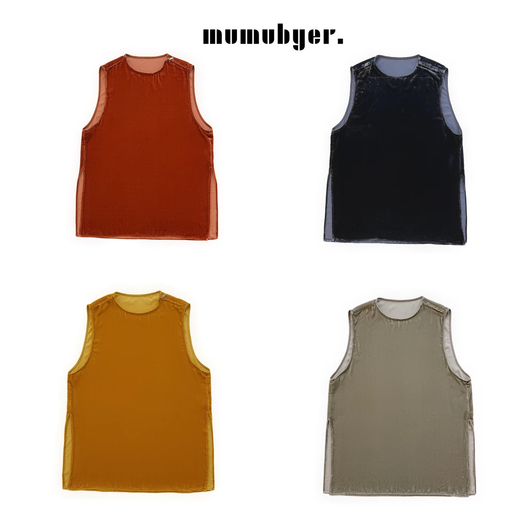 MUMUBYER •“丝绒独白”真丝丝绒简约纯色无袖侧肩拉链背心上衣