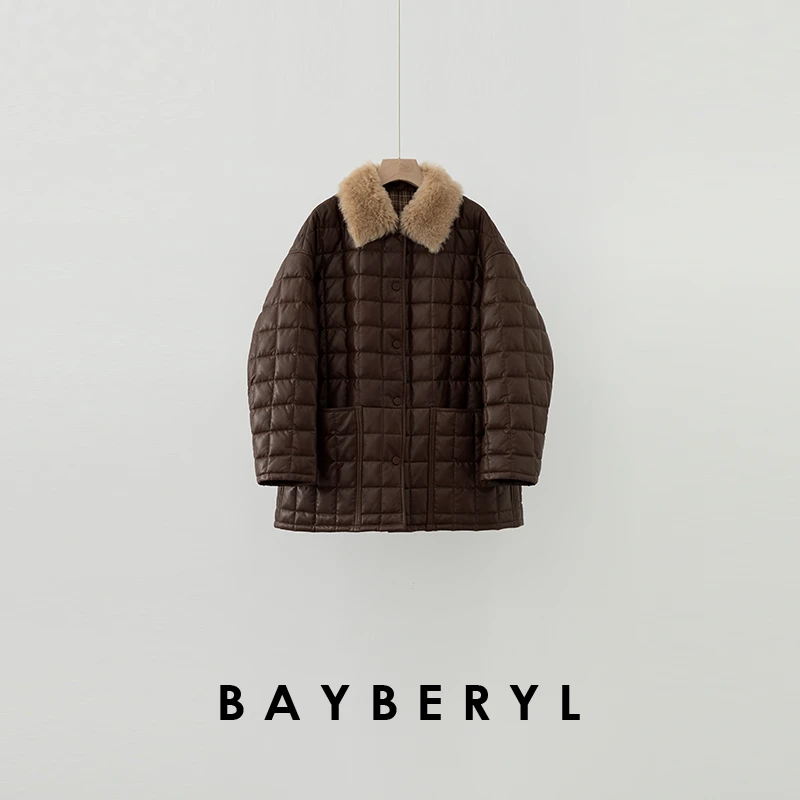 BAYBERYL老贝可可派对*毛领方格排扣保暖皮羽绒YRF4L1831-12/19