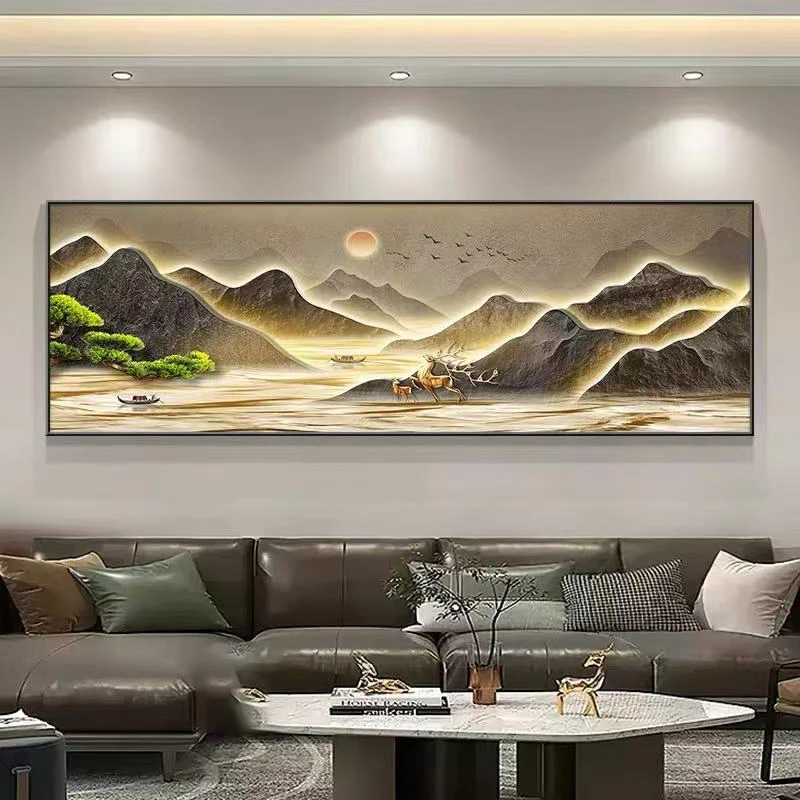 背有靠山现代轻奢客厅沙发装饰画新中式山水挂画茶室办公室墙壁画