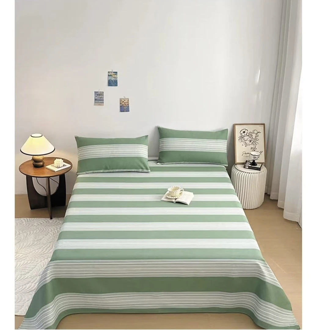 加厚细纱帆布透气-单人床单-绿色朗条