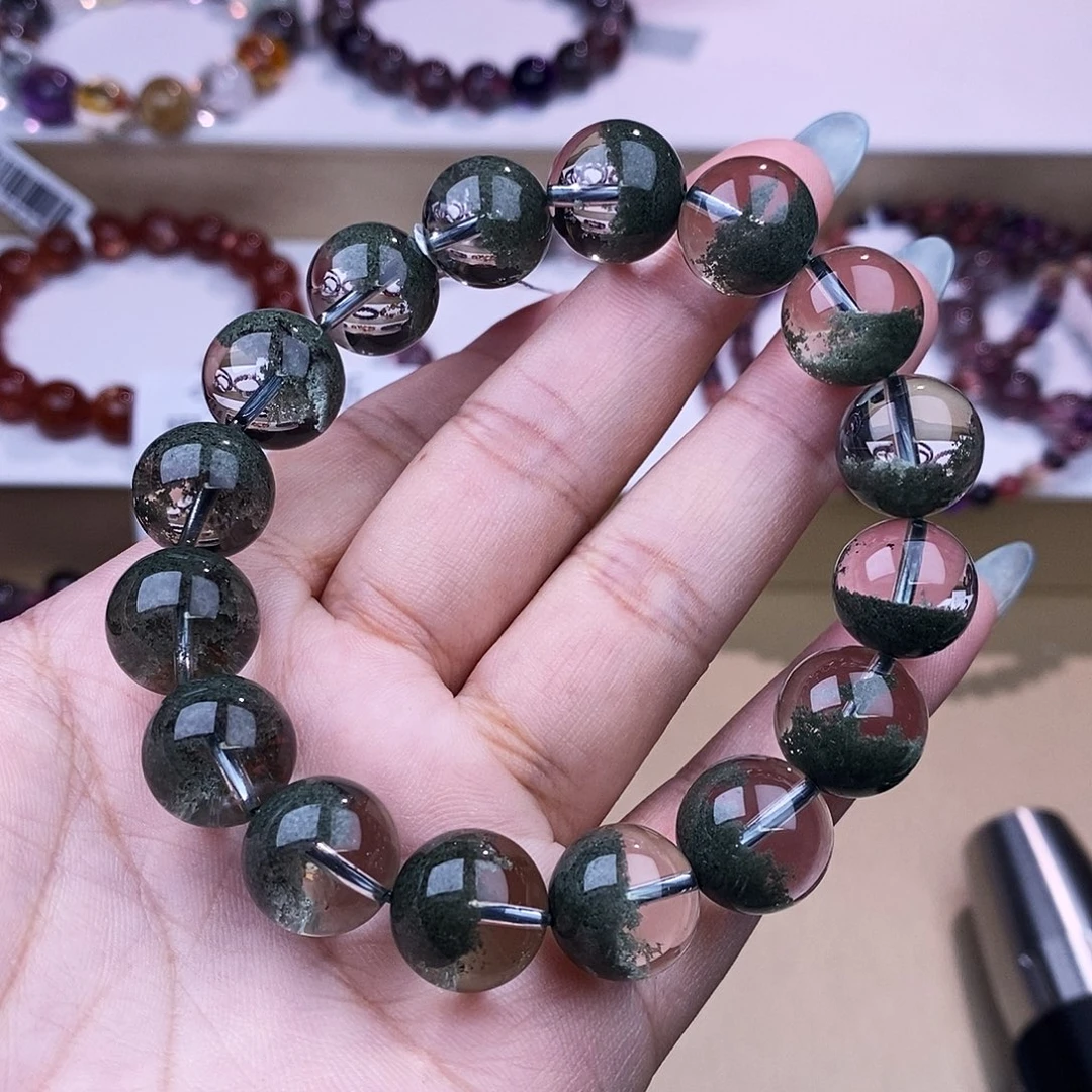 水晶手链未镶嵌聚宝盆绿幽灵13+m