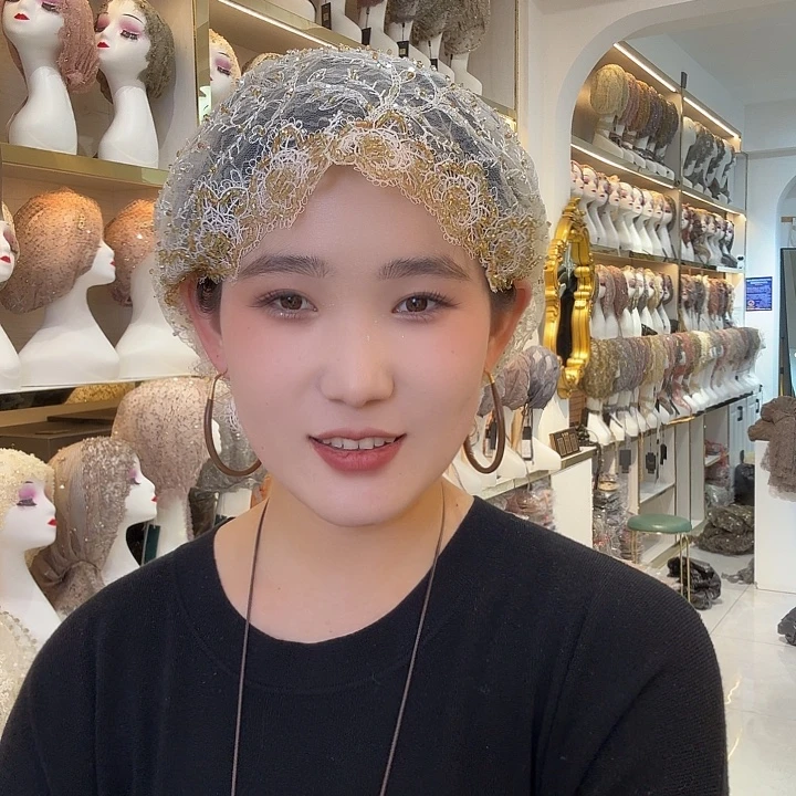 纯棉米色系列重工丝带帽