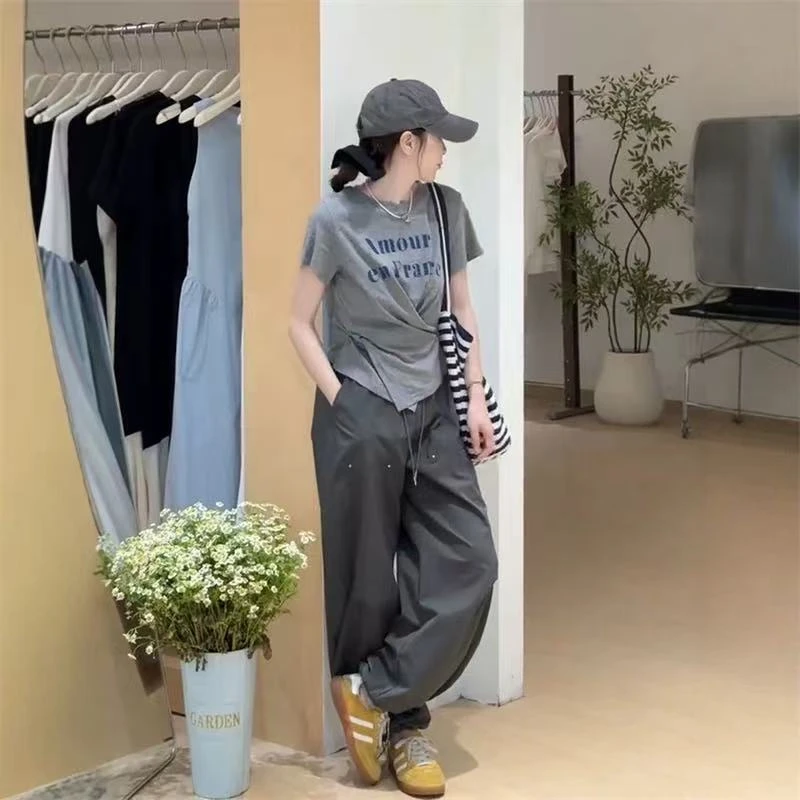 叙旧姑嫂推荐  字母印花不规则下摆T恤326