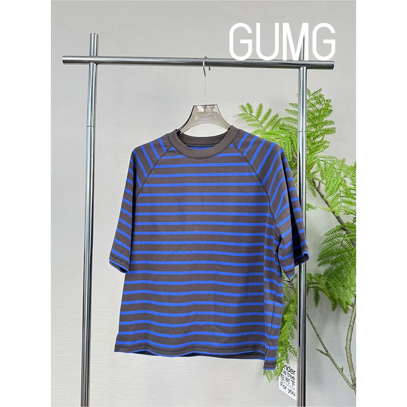 【女装优选】GUMG-法式蓝黑撞色条纹T恤GM20283