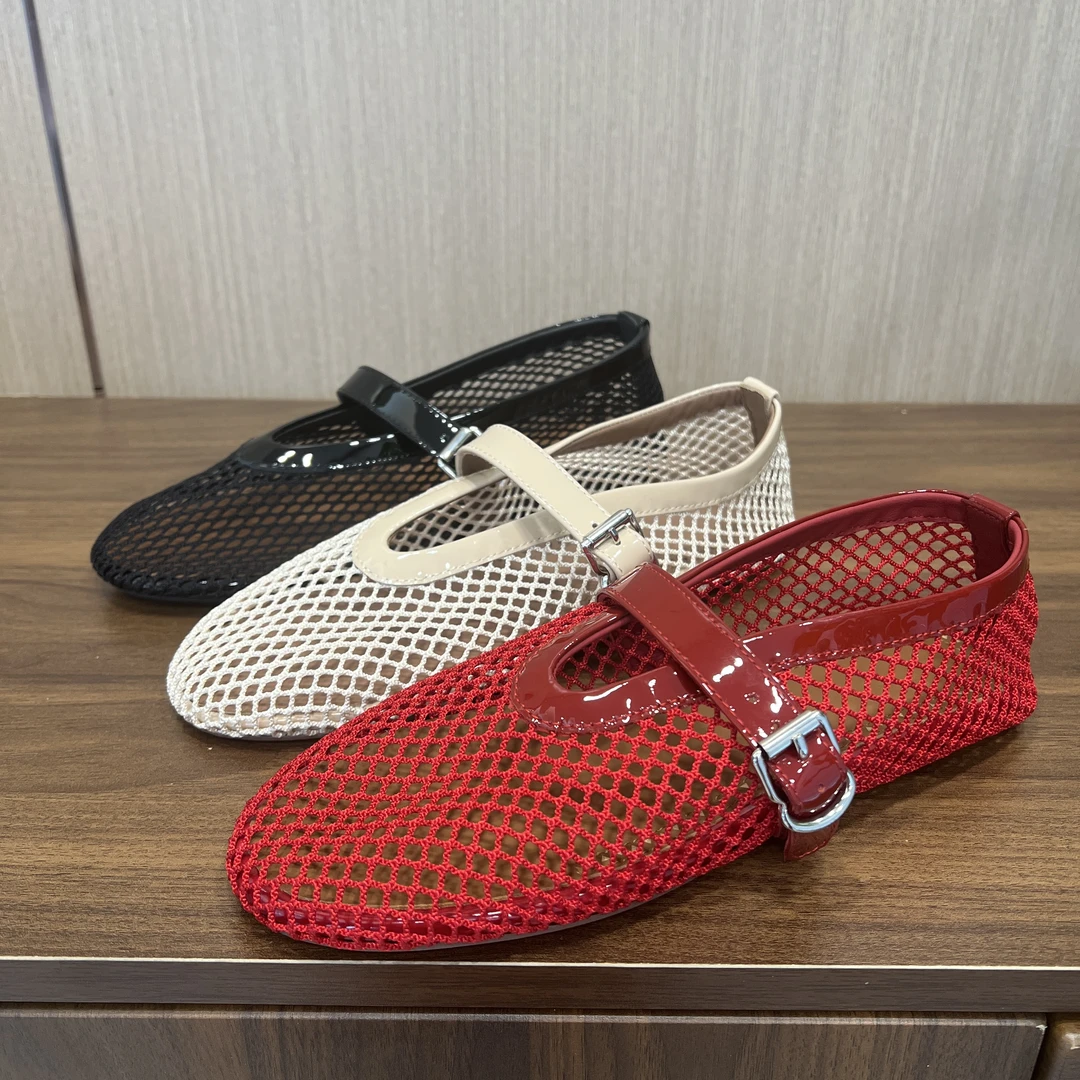 时尚休闲鞋镂空平跟鞋子浅口网面夏季透气胶粘薄款