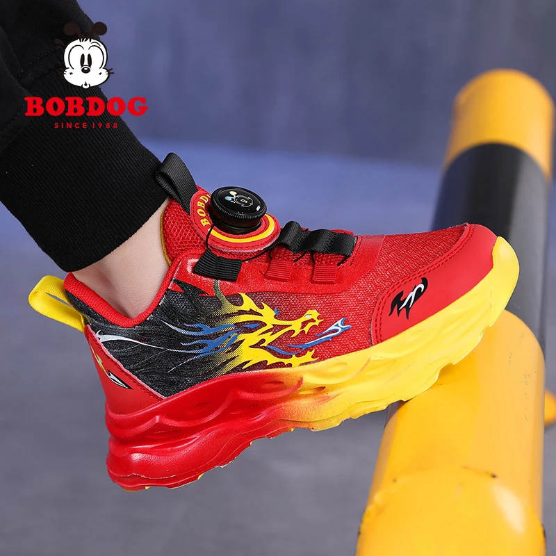 巴布豆儿童鞋2025春秋季款新年中国红男童防滑中大童运动鞋休闲鞋