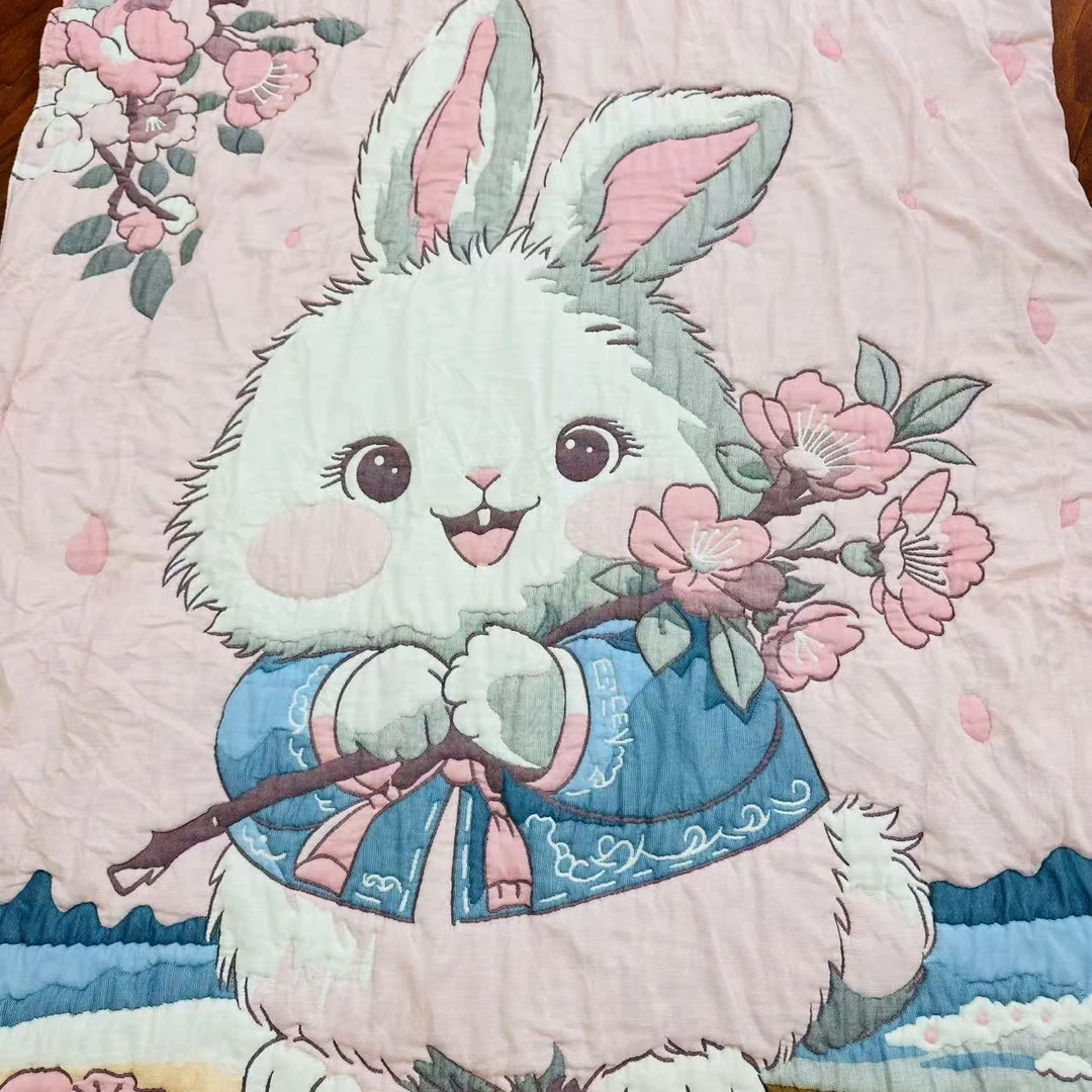 【梅花小白兔】150*200纯棉多层加厚泡芙被