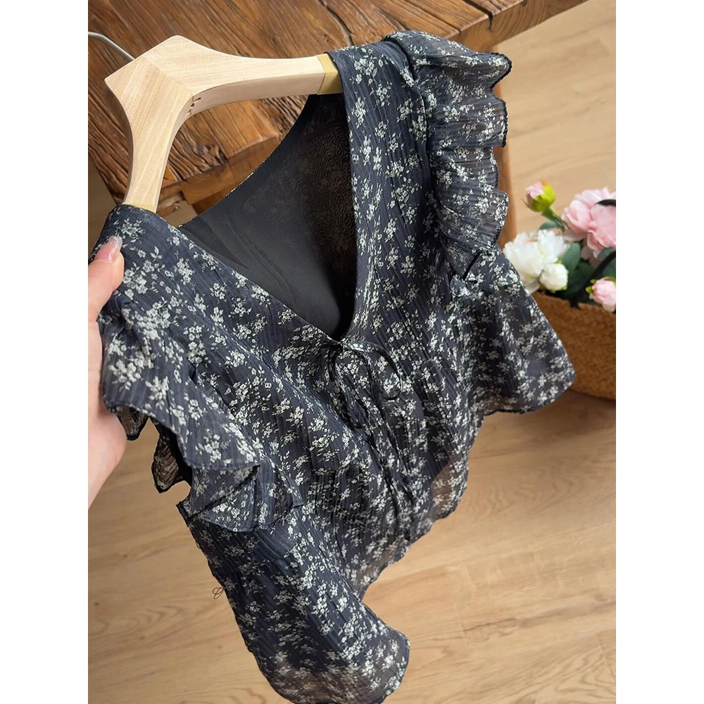 CHAO级推荐！高级感复古小碎花飞飞袖衬衫女2025夏季百搭显瘦上衣