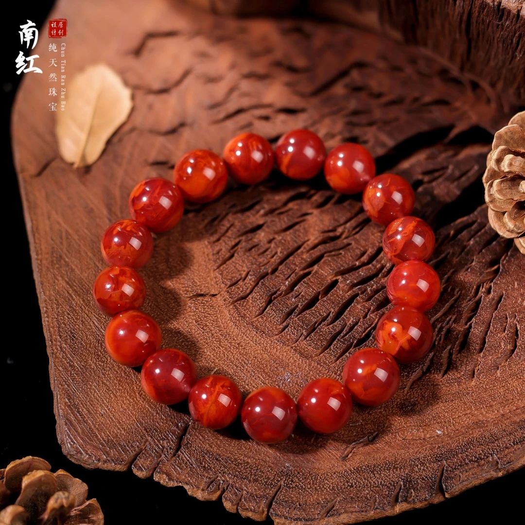 【桃总推荐】火焰纹南红11mm圆珠手串@@ZY50106039