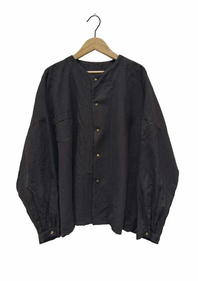 山山家-左岸迷香【衬衫】Z25FW1012羊毛落肩袖长袖圆领宽松复古秋冬