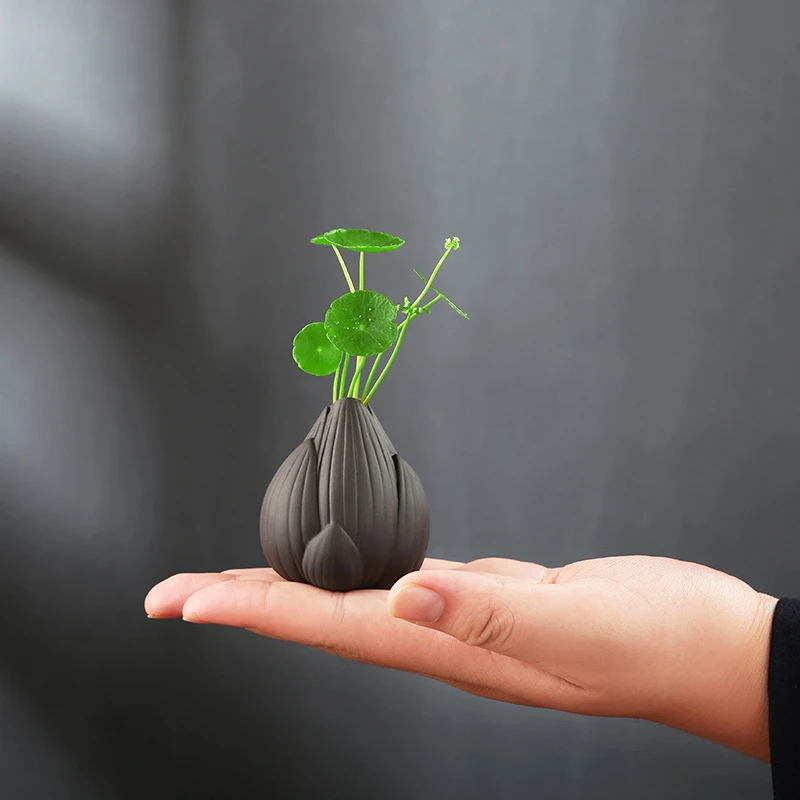 宇轩指尖小茶宠紫砂紫创意泥花瓶迷你禅意小号荷花外形花器摆件