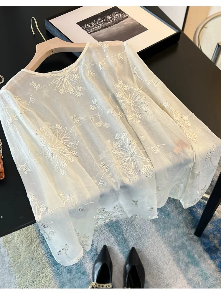法式气质刺绣薄款衬衫女2025夏季高级感新国风设计感宽松防晒上衣