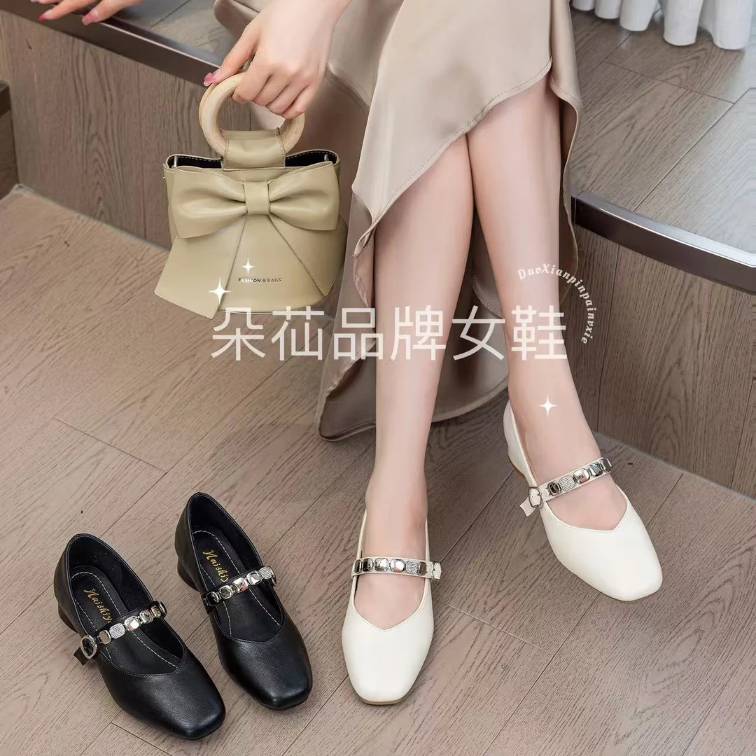【品牌力荐】粗跟单鞋女春秋新款高级感舒适方头法式中跟单鞋8592