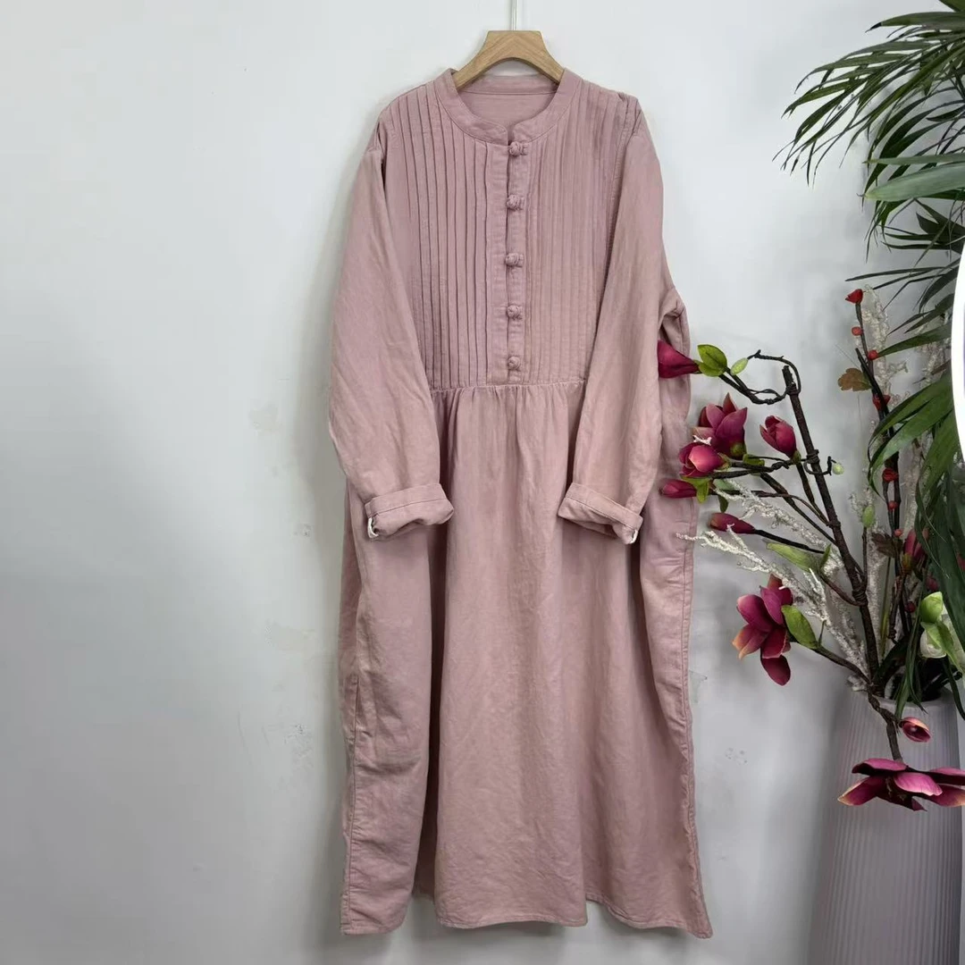 花璟原创设计复古炒色做旧盘扣打杆袍裙（衣长124胸围134）