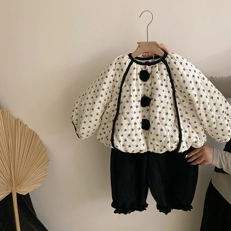 【安安家】女童韩系秋冬季洋气2025新款花朵棉服外套潮流上衣R25656