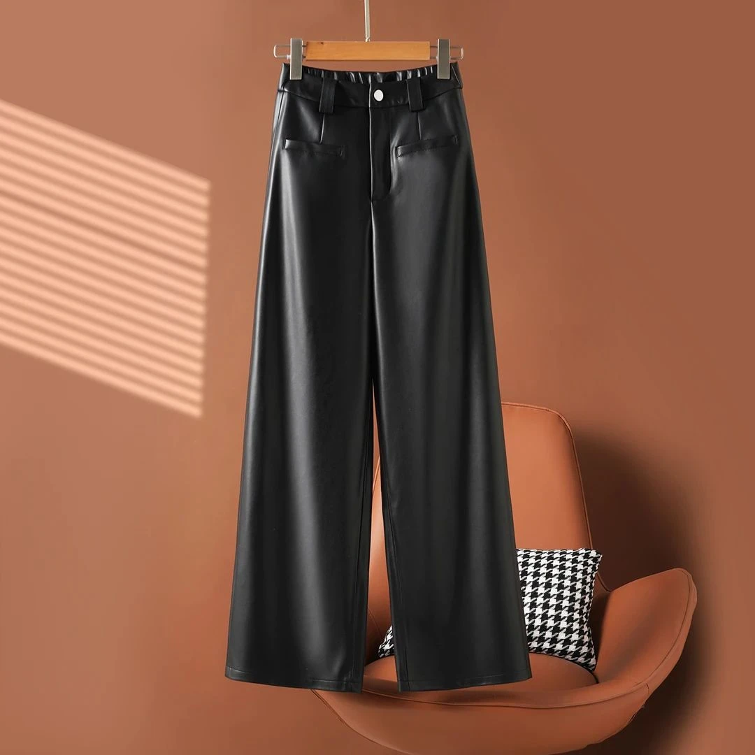 海宁真皮皮裤女时尚绵羊皮直筒裤2025年秋冬新款绵羊皮显瘦裤子