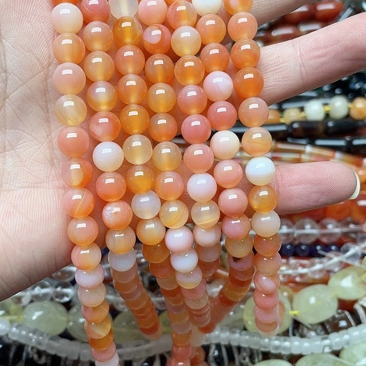 玛瑙/玉髓珠宝半成品合金一条8mm绯红玛瑙