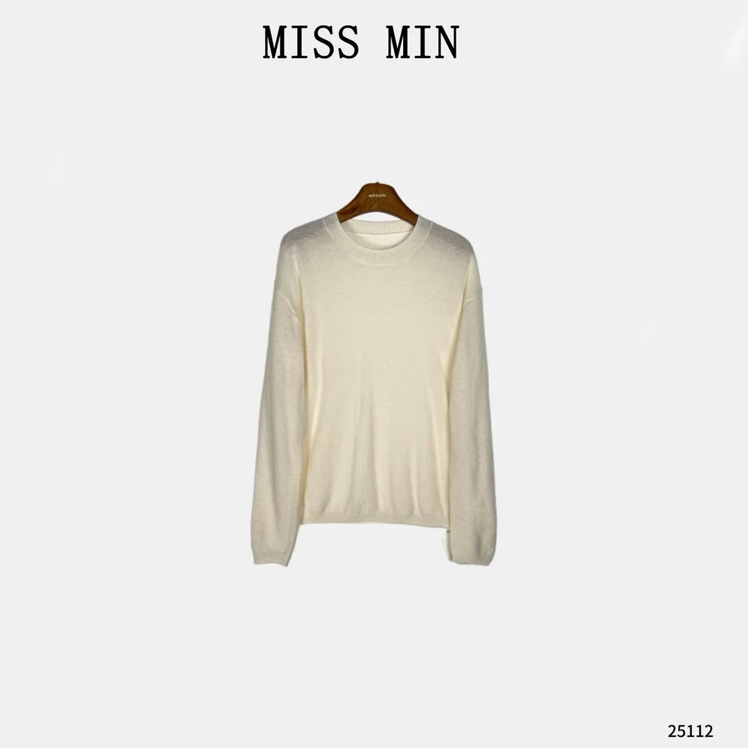 MISS MIN【高级感】圆领正肩简约高级感清冷衣服宽松显瘦上衣 25112