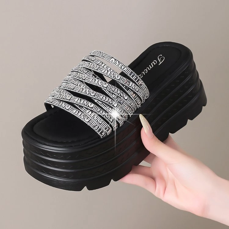 8cm水钻洋气ins仙女风百搭外穿时尚夏女拖鞋 掉钻不在三包范围内