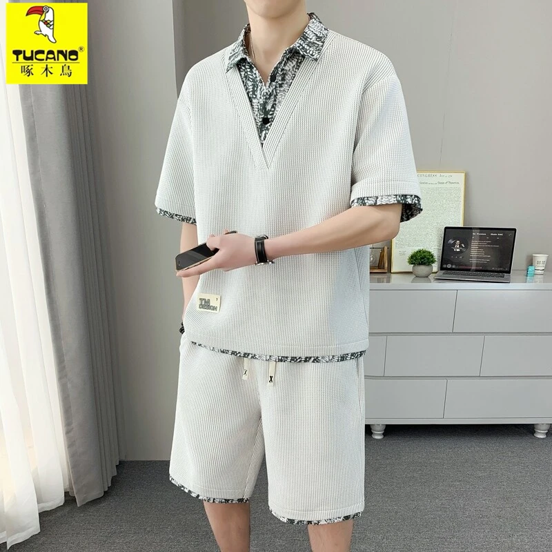 TUCANO/啄木鳥新款男士休闲文艺拼色短袖夏季青年时尚运动套装潮