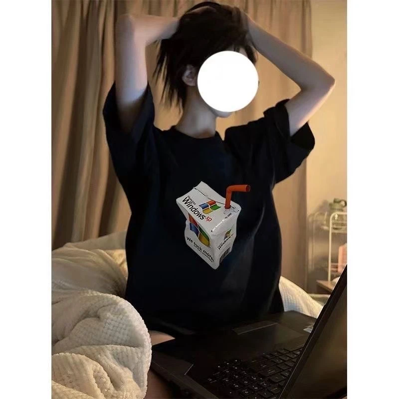 纯棉韩版夏季新款美式复古小众时尚潮牌短袖男女情侣ins圆领上衣