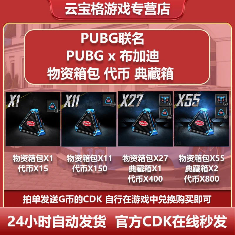steam端游PUBG绝地求生布加迪联名物资箱包典藏箱 代币CDK兑换码
