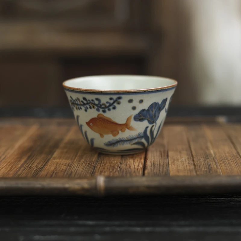 【小田甄陶】红鱼藻纹-朴云堂-大口杯-110ML（朴杯0311）