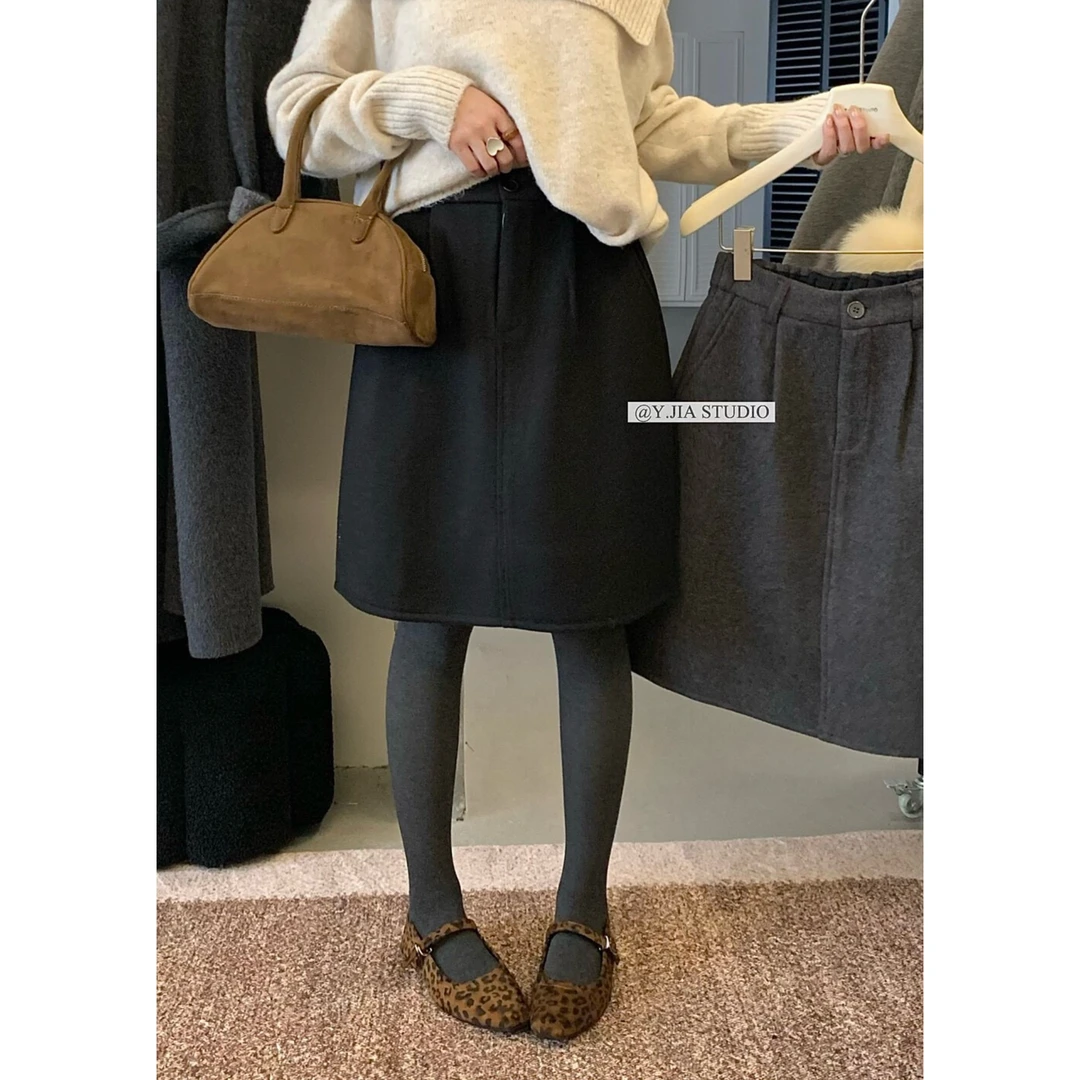 法式复古藏肉花苞半身裙秋冬简约通勤高腰遮胯显瘦百搭短裙