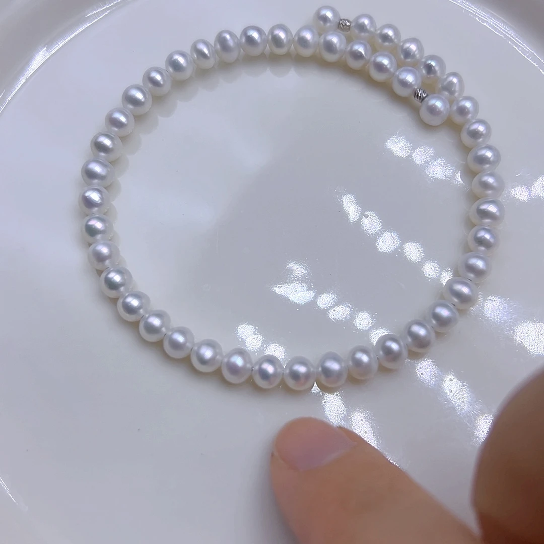 淡水珍珠近圆4.5到5天然珍珠银S925镶嵌