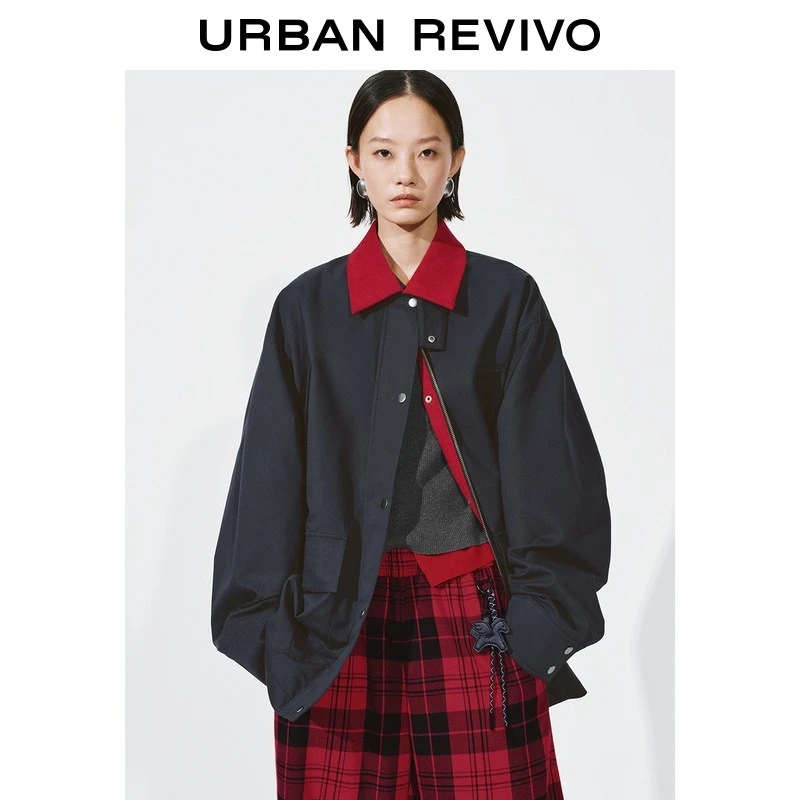 UR2026春季新款女装潮流复古撞色翻领多口袋外套UYV160016