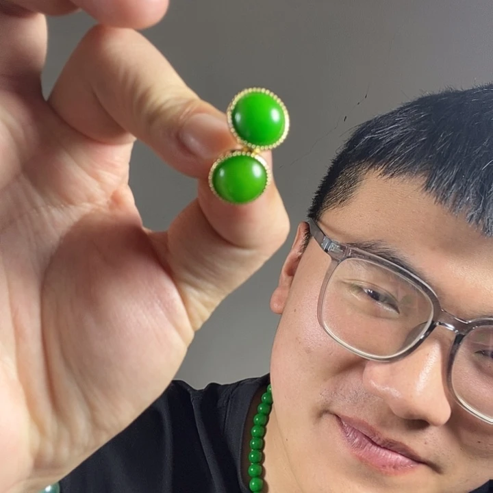 未镶嵌翡翠耳饰高端时尚翠青鸽子蛋耳钉
