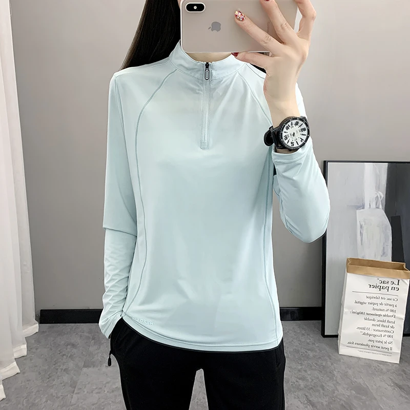 春夏女户外运动薄款速干长袖T恤旅游登山徒步跑步透气弹力速干衣