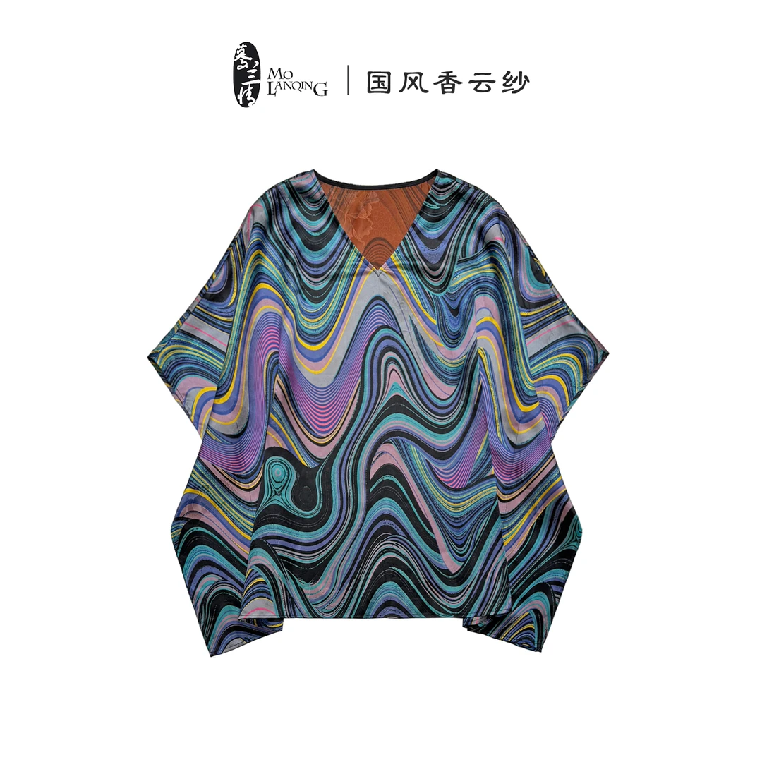 【光影上衣】香云纱中式国风复古圆领宽松百搭落肩袖女士上衣4195