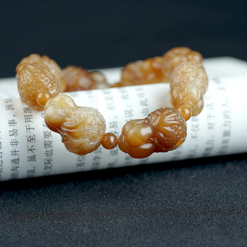 天然新疆和田玉糖玉白菜百财手串男女款百财聚来玉石单圈手链配饰