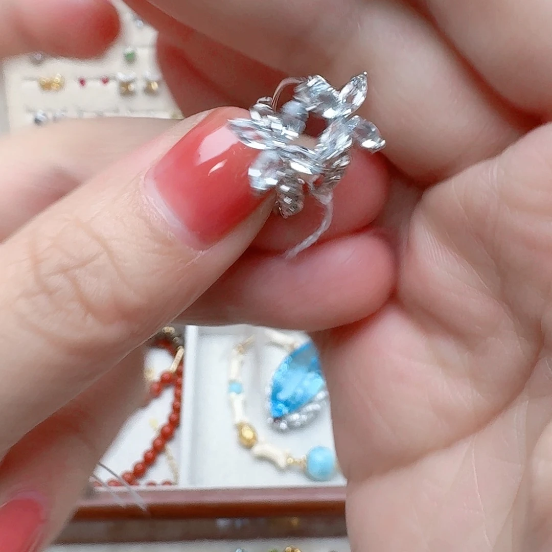 海蓝宝石耳坠银S925镶嵌耳钉129