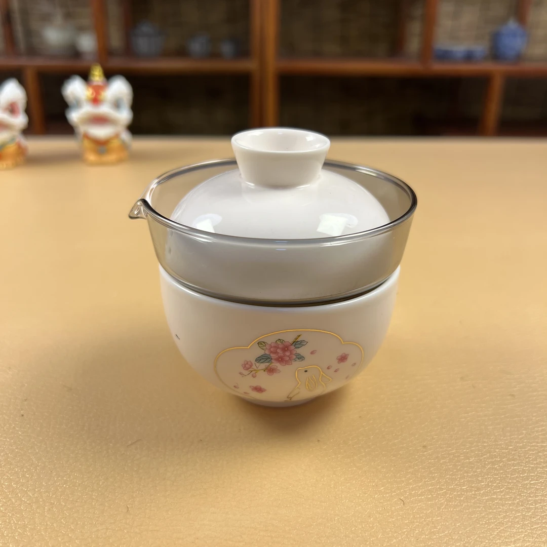 A0108粉泥玉免望月玻璃公道两杯旅行快客