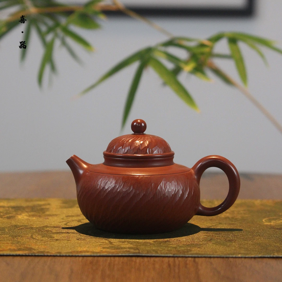 喜器 章思林-跳刀容天壶 约100cc 全手工潮州手拉壶 小品朱泥茶壶