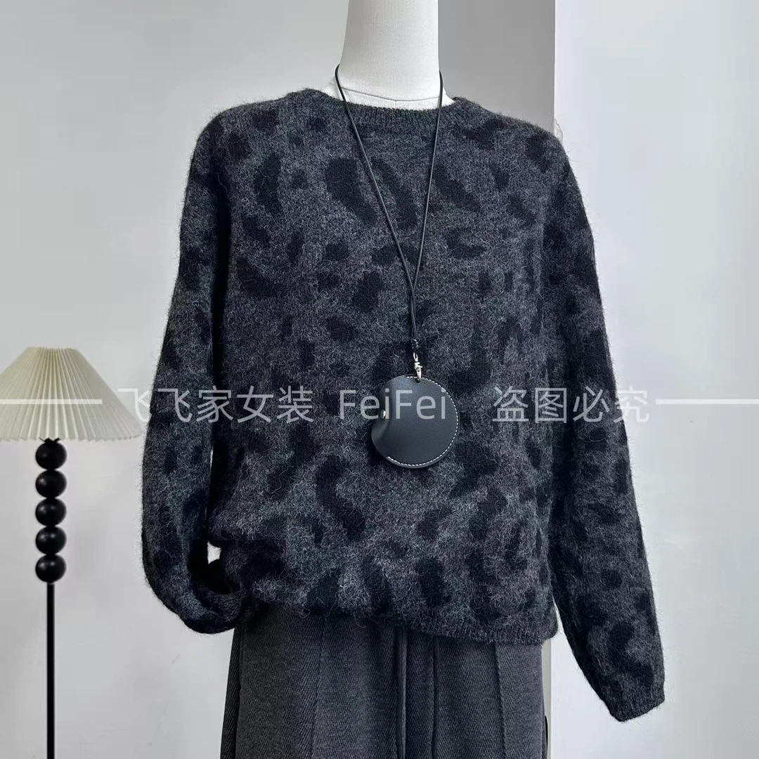 飞飞家~豹纹圆领！羊驼长毛欧洲站订单~气质 #毛衣显白时尚女Y8806