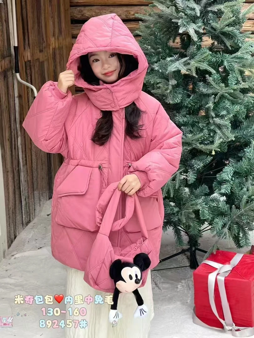 时尚女中童棉衣配包包款